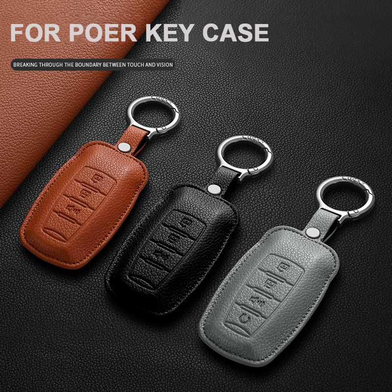 Leather Car Key Case Cover For Great Wall Poer Haval H6 GWM Ute Cannon Pao P Series Key Holder Protector Shell Auto Accessories