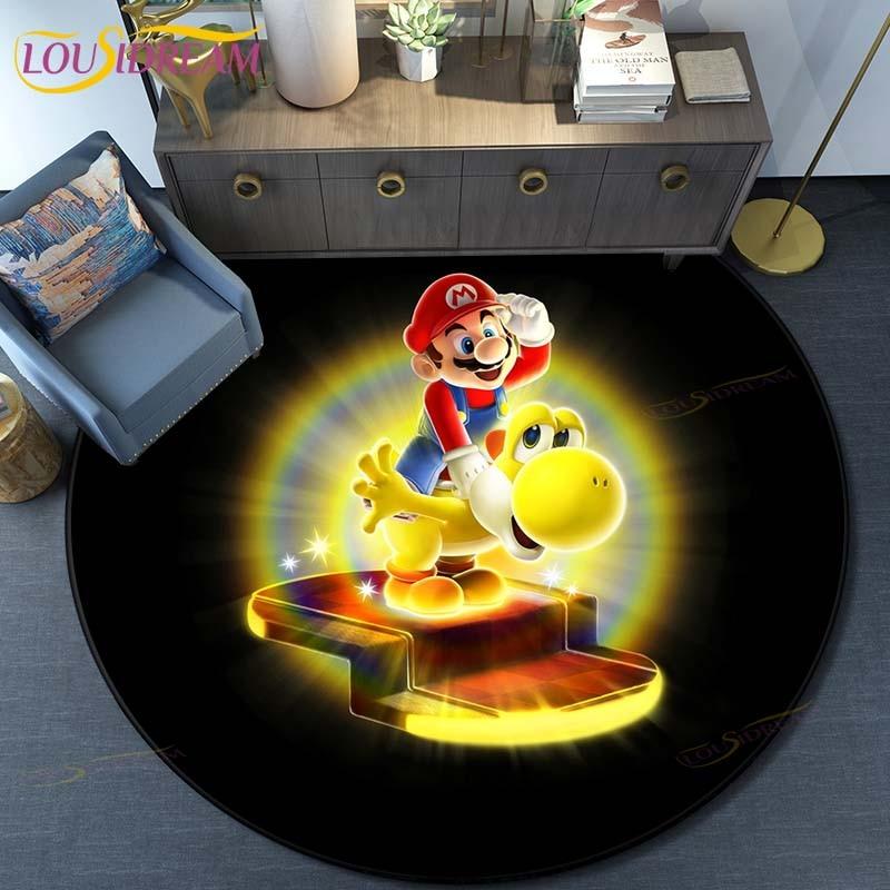 Cartoon Mario Bros Round Carpet Floor Mat Bedroom Flannel Animal Rug Anti-Slip Baby Play Mat Kids Room Decoration Mats