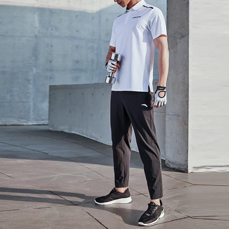 Anta Solid Color Logo Print Slim Fit Sweatpants Men Bottoms Black 952127504-2