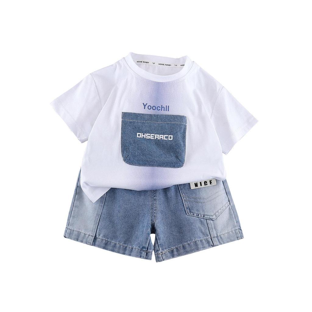 Boys' 2026 Trendy Summer Letter Patch Two-Piece Outfit