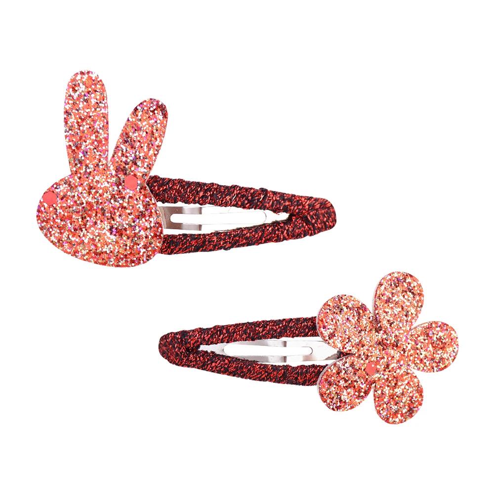 2Pcs/Set Sweet BB Glitter Hairpins for Baby Girls Rabbit Flower Hair Clips Barrettes Headwear Fashion Kids Hair Accessories
