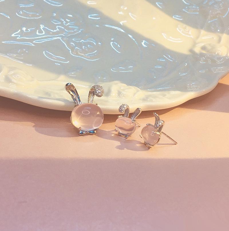 Sterlingsilber Hasenohren Rosenquarz Halskette - Trendiges Damengeschenk für Weihnachten