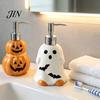 Empty Lotion Container Halloween Ceramic Ghost Soap Dispenser, with Stainless Steel Pump, Pumpkin Refillable Dispenser Liquid Hand Container,