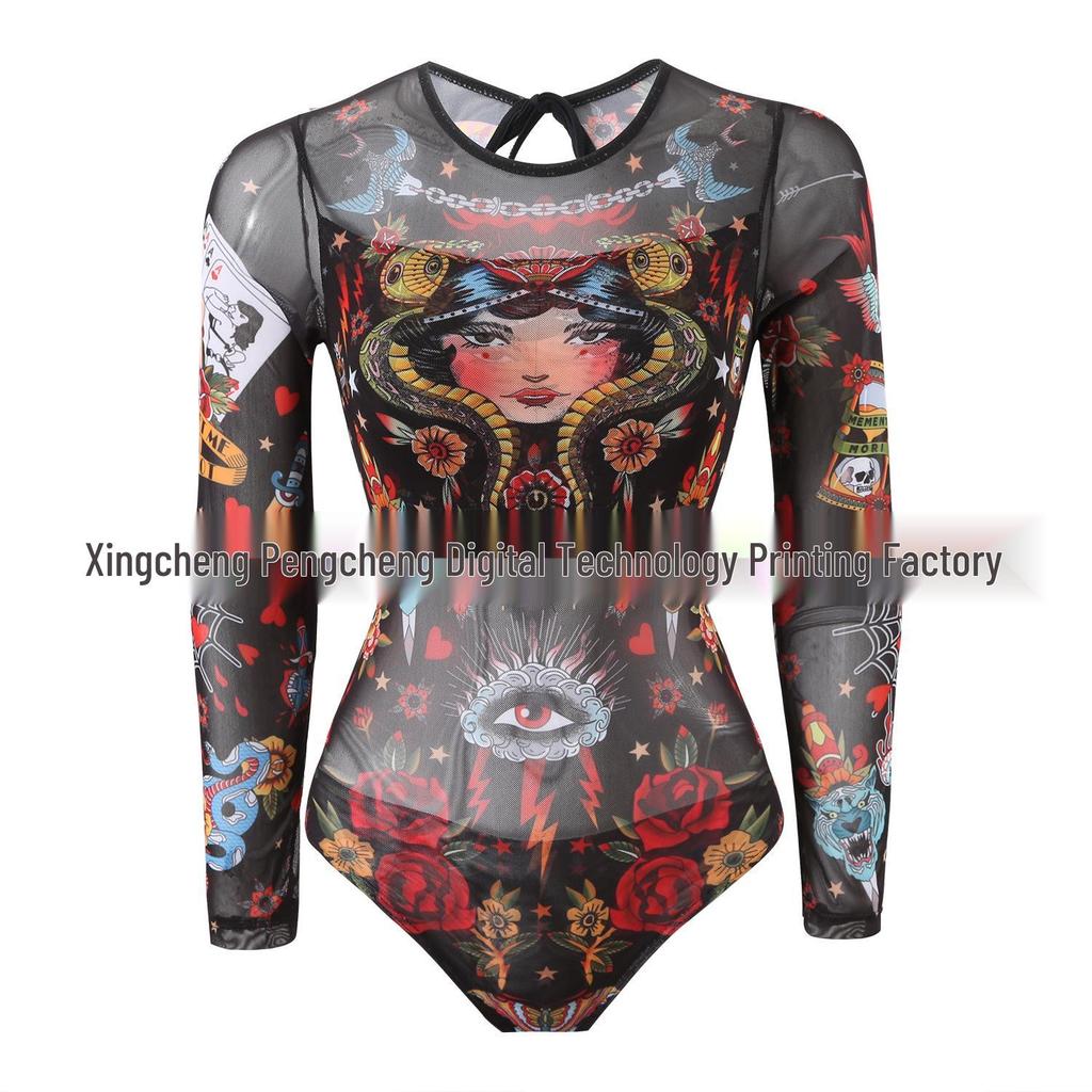 Women's Three-Piece Set: One-Piece Long-Sleeved Sun Protection Swimsuit with Mesh Long Pants