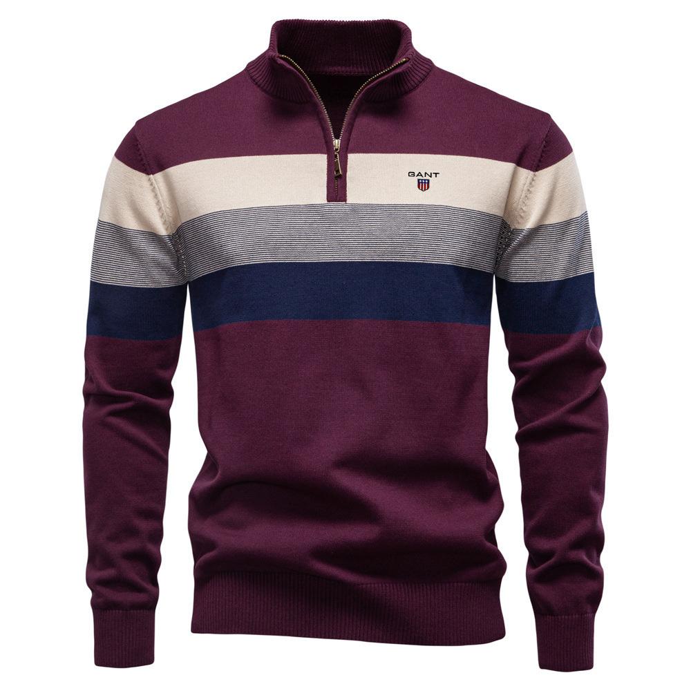 Gant Høst og Vinter Broderi Ny Herre Halv Glidelås Herre Genser Pullover Stripet Lappeteppe Genser