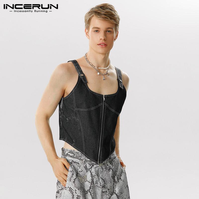 

INCERUN Летние мужские топы на молнии без рукавов с ремешком на бретельках