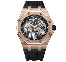KINYUED Octagonal Hollow Skeleton Watch Men Rose Gold White Silicone Band Sports Luxury Waterproof Quartz Wristwatch Gift