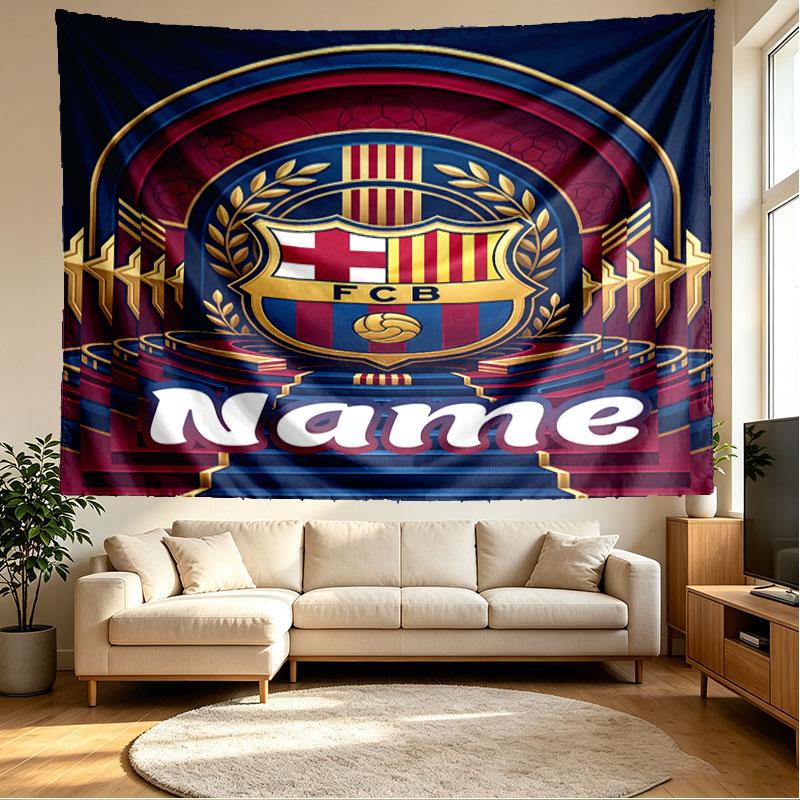 Custom Name Personalized FOOTBALL Club Barcelona Print Tapestry, Wall Art Decor, Bedroom, Dorm, Apartment, LivingRoom, Party Backdrop, Gift for Birthd