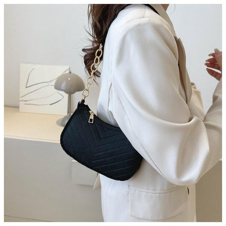 Women Felt Mini Shoulder Bag Solid Color Casual Handbag Female Underarm Bag Purse