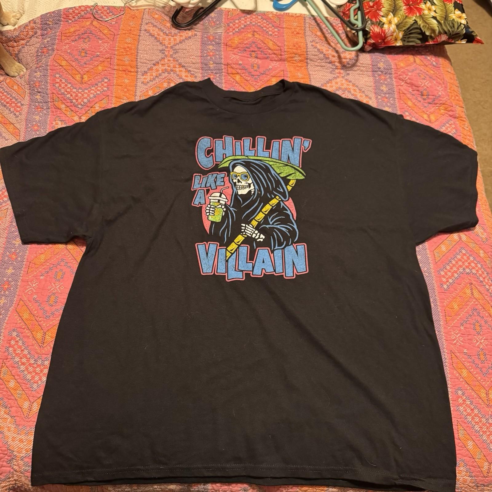Skull Grim Reaper Graphic T-shirt Chillin Like A Villain Metal Size 2X S разноцветный