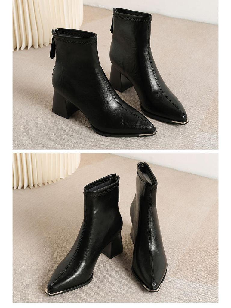 2025 Herbst/Winter Beige High Heel Stiefeletten - Spicy Girl Mode mit eckiger Zehenpartie und Blockabsatz, in Weiß