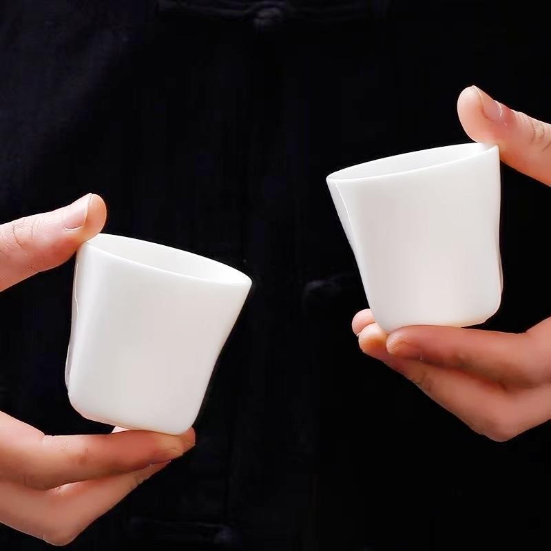 Taza de Té de Porcelana Jade Hielo de Lujo Taza Maestra de Cerámica China para Elaboración Casera Juego para Beber Té de Arcilla Blanca de Dehua Regalo