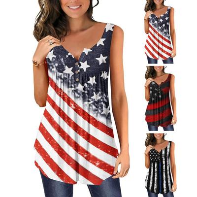 Damen Weste Rundhalsausschnitt Knöpfe Halbe Knopfleiste Ärmellos Tanktops US-Flaggenmuster Fließender Saum Camisole Alltagskleidung