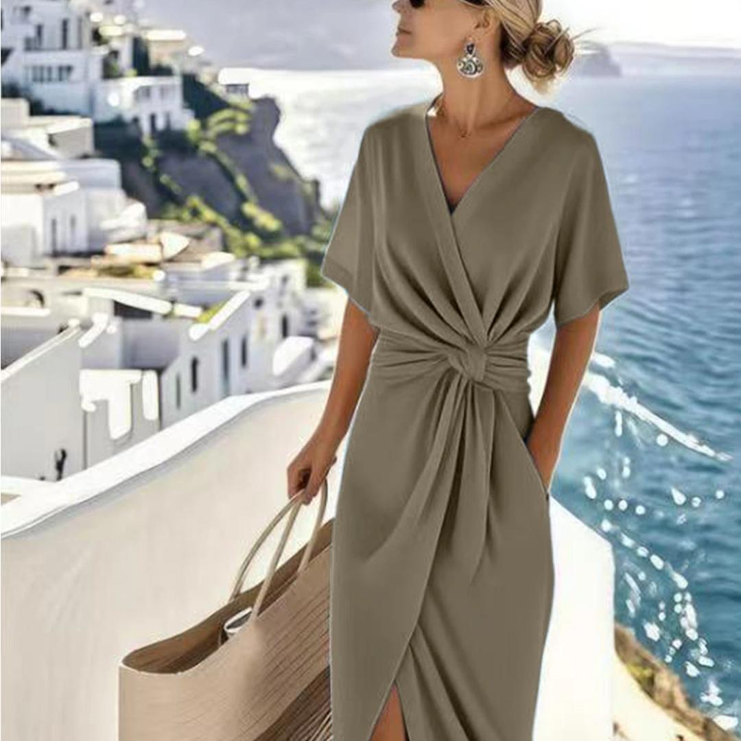 

2026 Summer New Dress Commuter Fashion Forge Face Fork Women s Solid Color Wrap Dress L