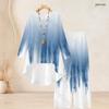 Women Plus Size Purple White Printed Round Neck Long Sleeve High Low Top Wide Leg Pants Two Piece Set