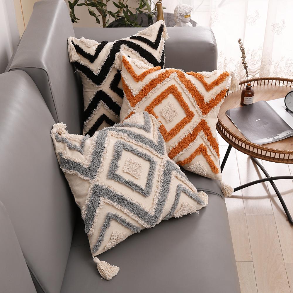 

Nordic Ins Style Moroccan Tufted Pillow B&B Light Luxury Embroidery Cushion Removable Washable Tassel Home Pillow Cover 30x50cm pillow core