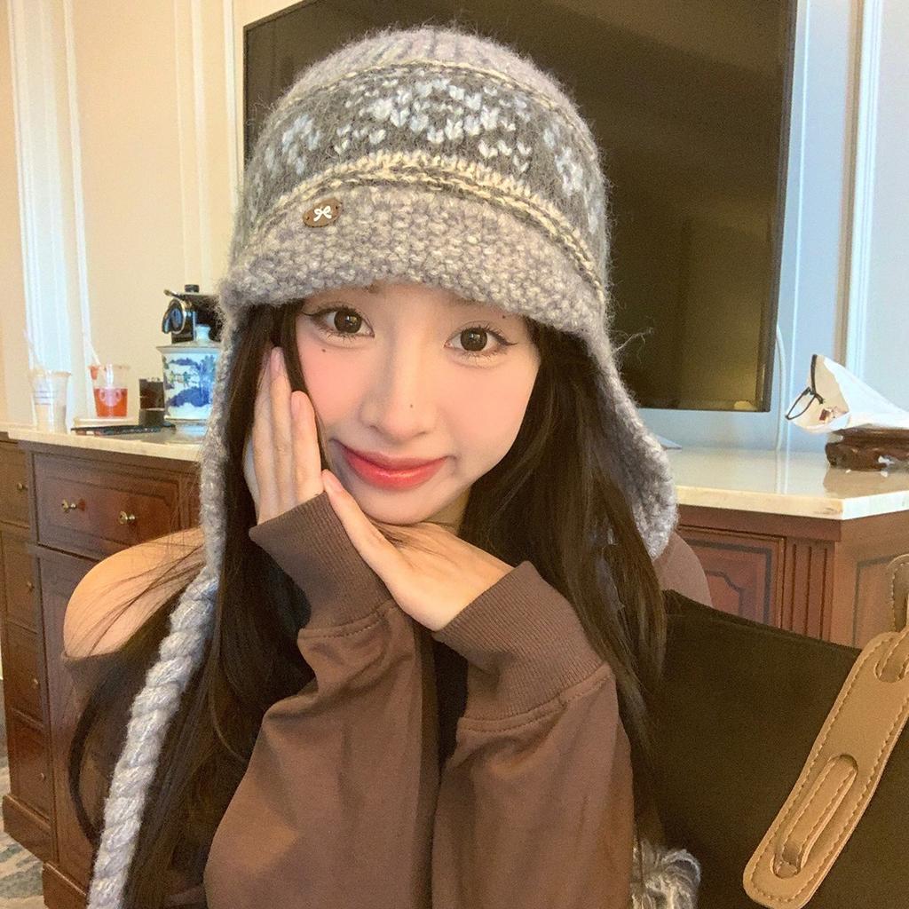 Retro Woven Woolen Hat Autumn and Winter Warm Ear Protection Lei Feng Hat Showing Face Small Baotou Hat for Women