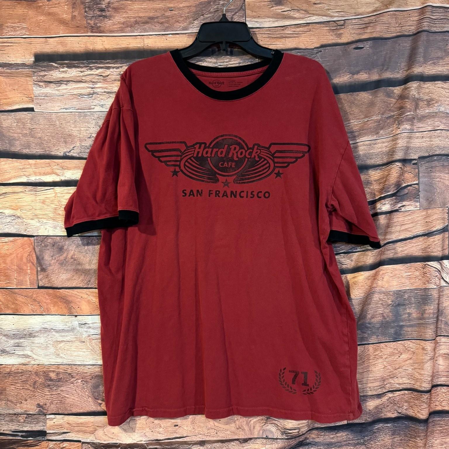 Hard Rock Cafe Men s Red Black XL Cotton Ringer Graphic San Francisco Unisex T-Shirt L