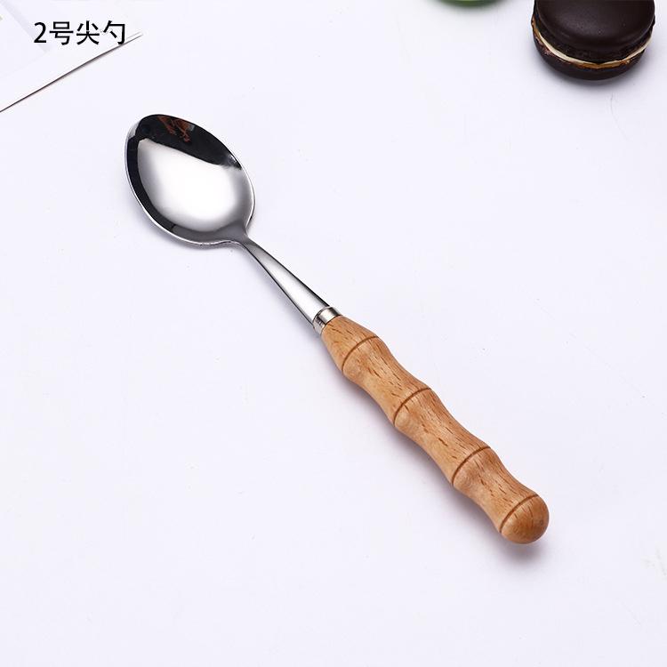 YOMDID 1PC Dinner Knife Fork Spoon With Wood Handle Stainless Steel Cutlery Western Food Dessert Tableware Fork Spoon Dinnerware