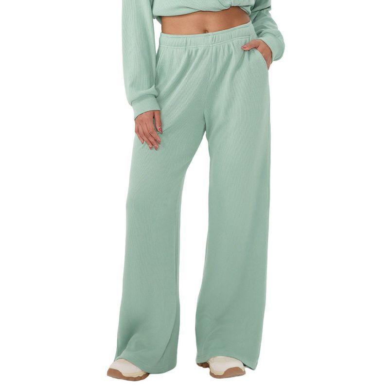 Athletic Pants Autumn and Winter Waffle Casual Long Pants European and American Solid Color Loose Wide-Leg Pants Fitness Training Long Pants for Women