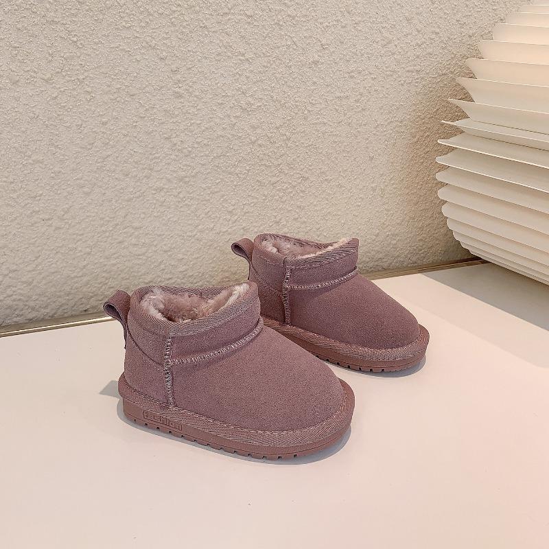 Korean solid color children's low-top matte leather snow boots girls' cotton boots short boots baby cotton shoes
