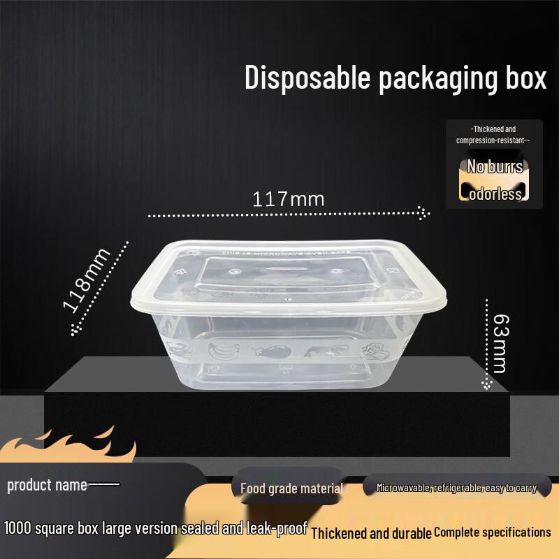 Transparent Disposable Square Takeaway Meal Box with Lid