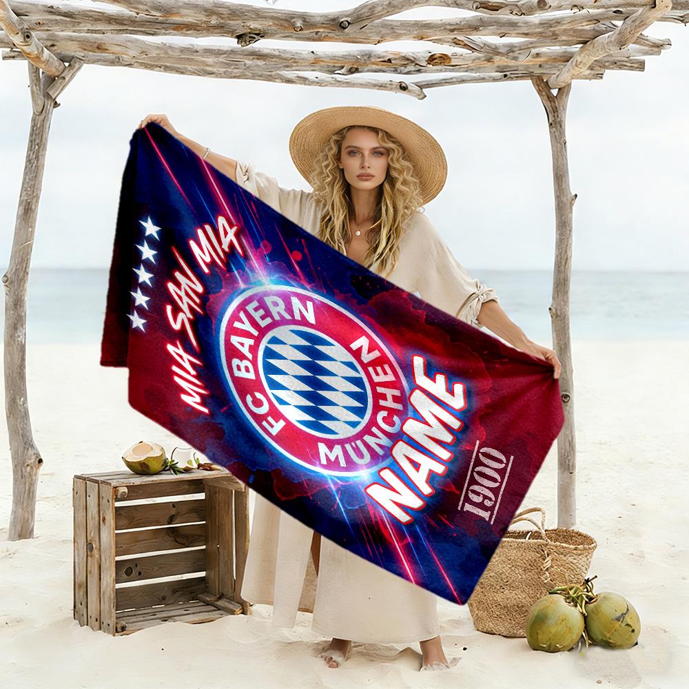 Bayern Munich Soccer Fan Art Personalized Name Beach Towel Soft Durable Quick-Dry Suitable for Swimming Gym Camping Yoga Vacation