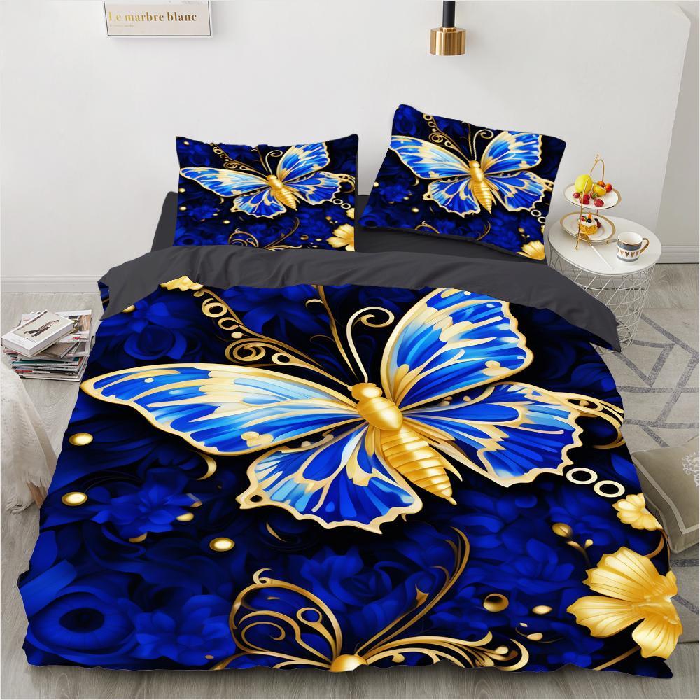 3D Digital Luxury Bedding Set Printed Purple Bohemian Butterfly Duvet Cover Queen King Size Floral Set 3 Pcs With 2 Pillowcases