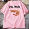 Shrimp with Scoliosis Graphic T Shirts Funny Curved Shrimp Meme T Shirt Seafood Humor Tee Cotton Short Sleeve Round Neck Tops
