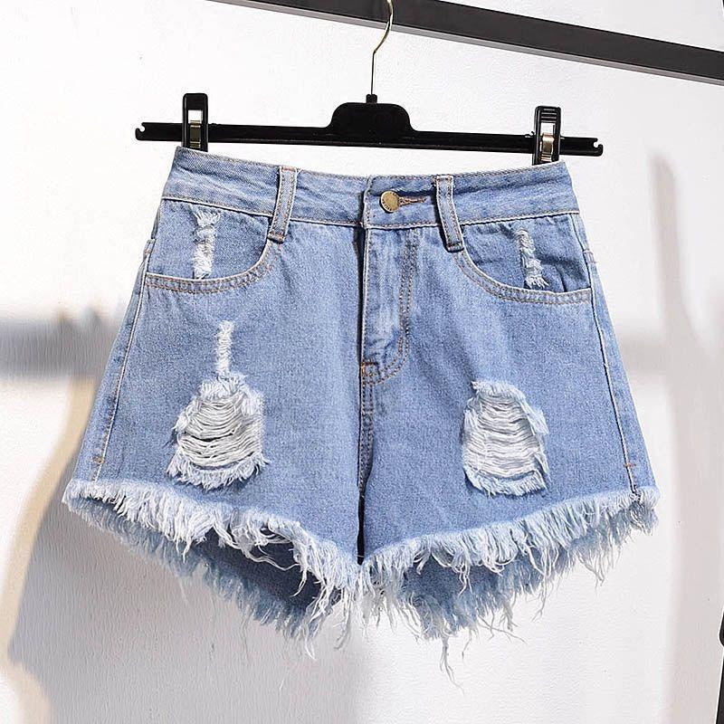Plus Size Denim Cutoff Shorts for Women Summer High Waist Loose Ripped Wide Leg Students