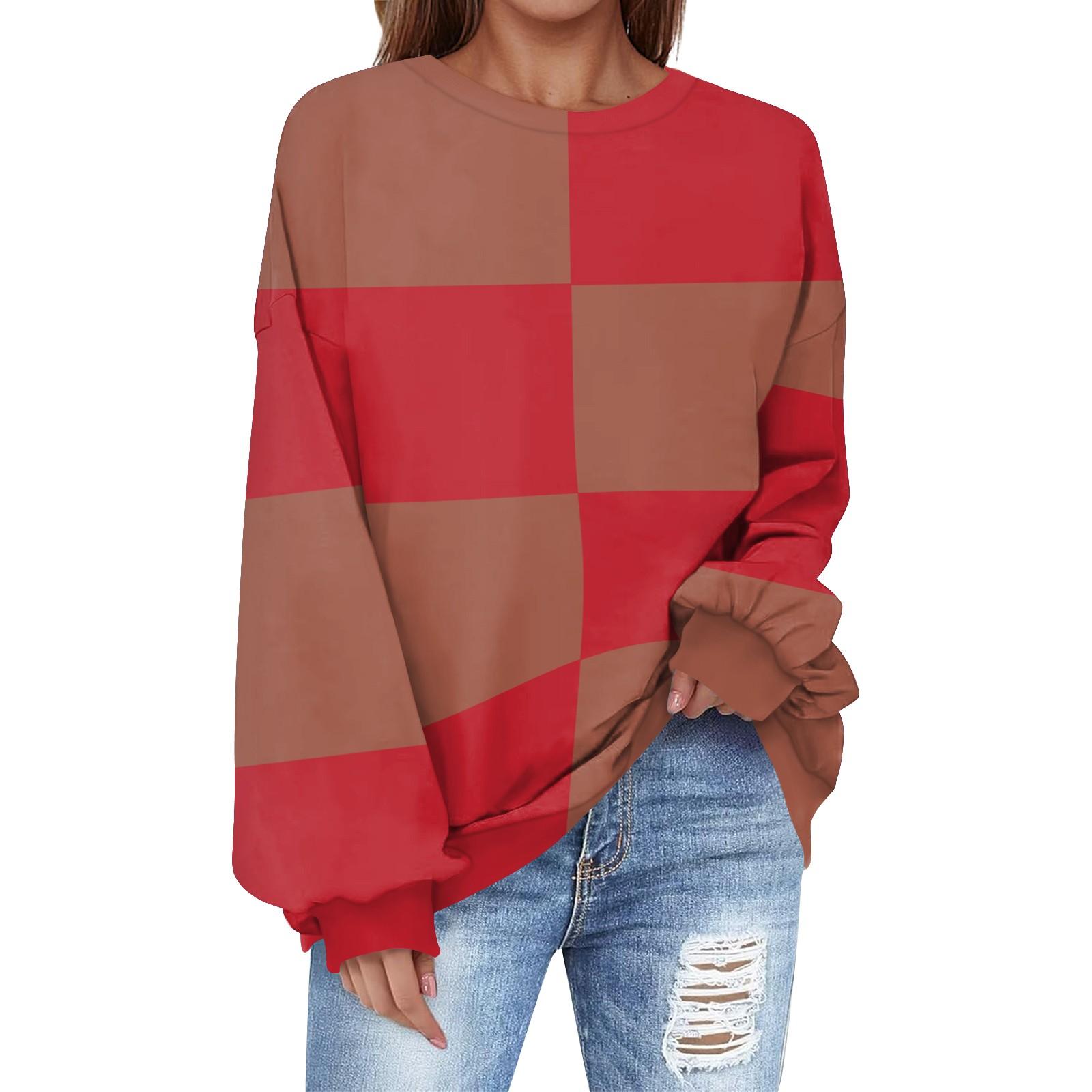 

Жіночі модні повсякденні універсальні повсякденні світшоти з довгими рукавами, що перекривають колір, світшоти L Кіновар