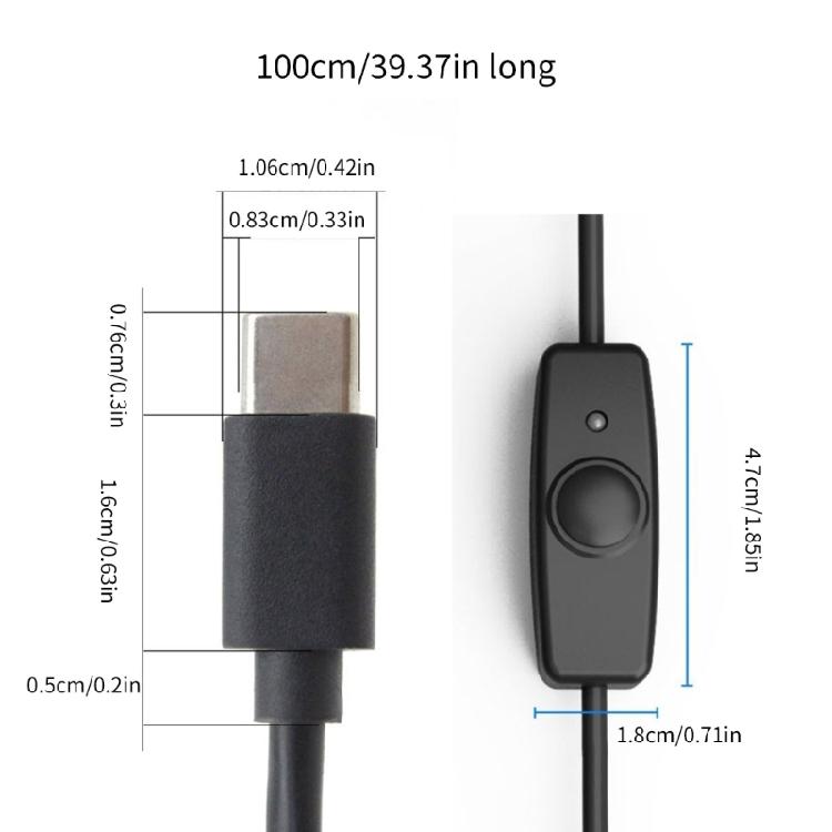 Double Type C Charging Cable Power Cord with Switches Support 480Mbps Data Sync