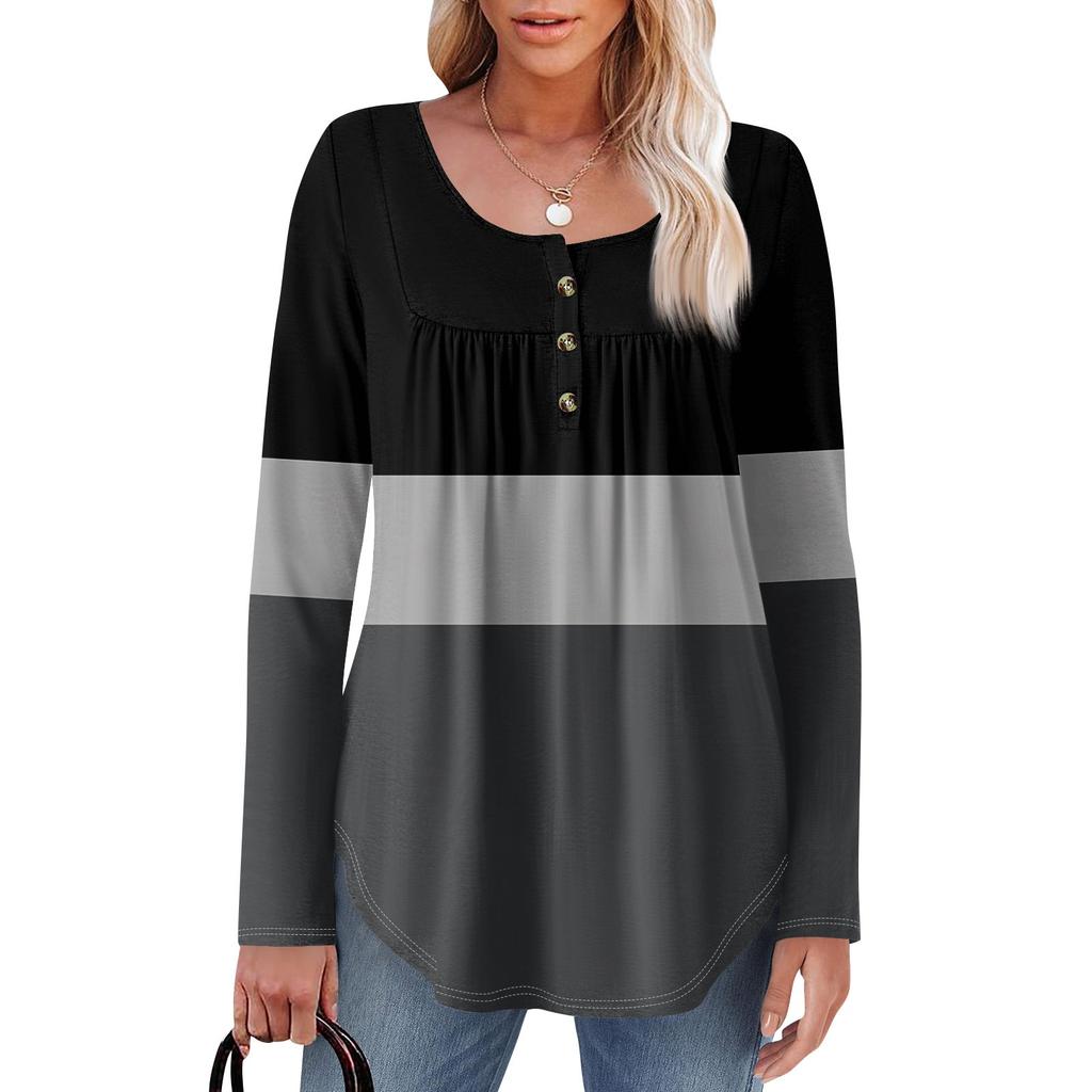 Γυναικεία Μπλούζα Τούνικ Μακρυμάνικη Φαρδιά Μπλούζα Καθημερινή Oversized Μπλούζα Πλισέ Τούνικ Κουμπωτή Καθημερινή Γυναικεία Μπλούζα με Μοτίβο