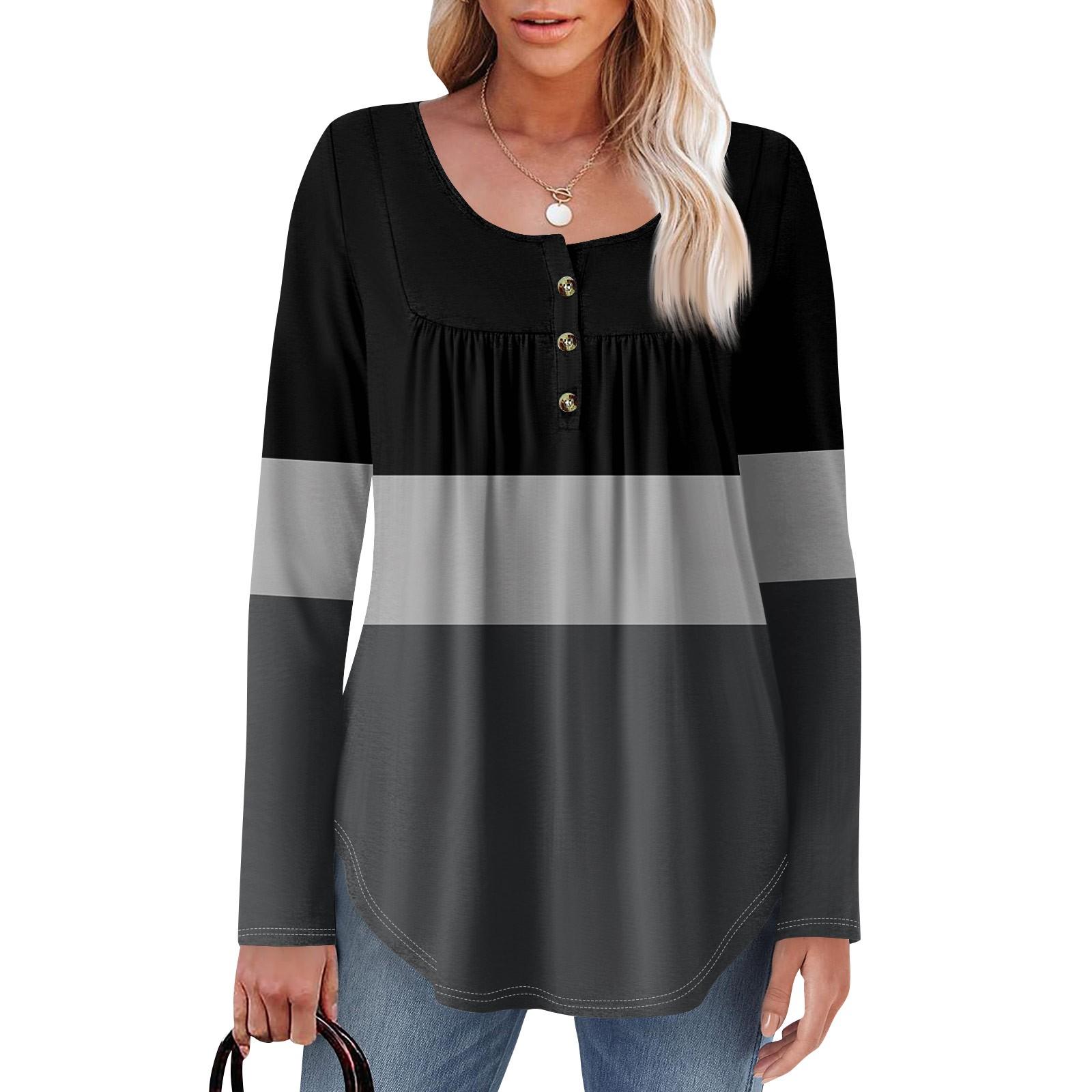 

Женская туника с длинным рукавом, свободные топы, повседневные топы оверсайз, плиссированная туника, застегивающаяся на пуговицы, повседневные женские топы с принтом S чёрный