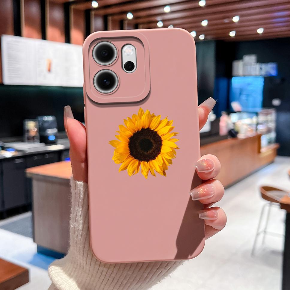 For Oppo Reno 14F 5G Phone Case Sunflower Patterns Soft Liquid Silicone Shell For OppoReno14F 14 F Camera Coverage Durable Capa