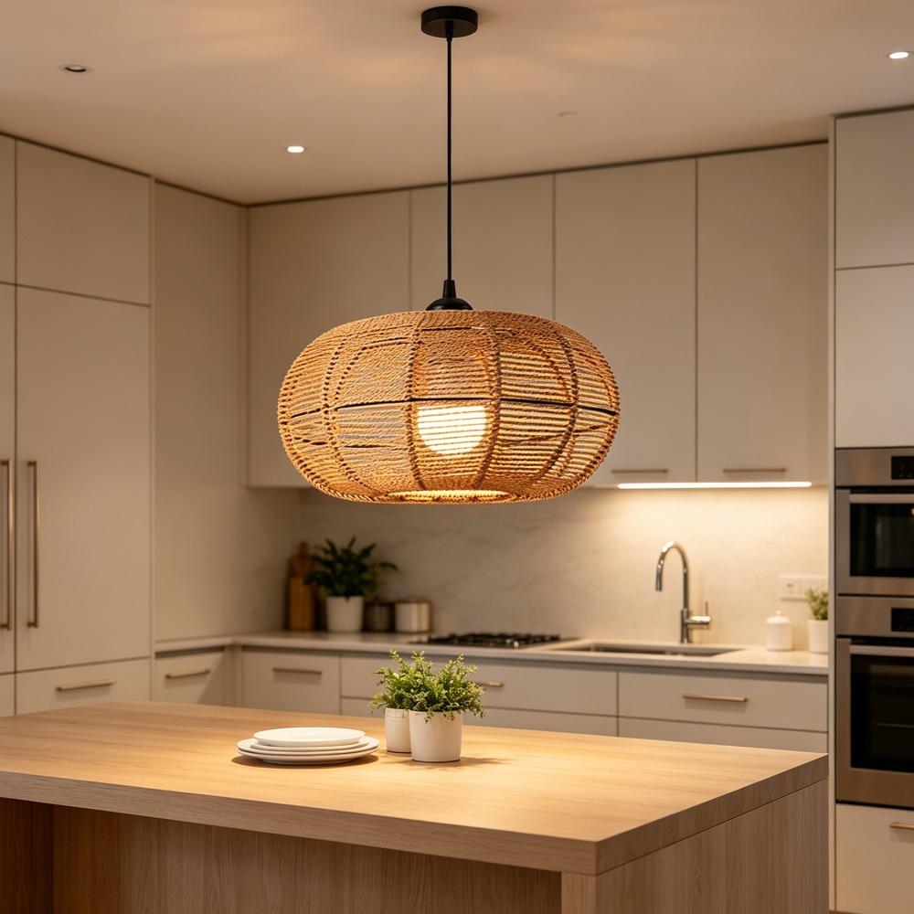 Wicker Lamp Shade Rattan Ceiling Light Chandelier Light Fixtures for Teahouses Homestays Decorative Retro Pendant Light E27 Lamp
