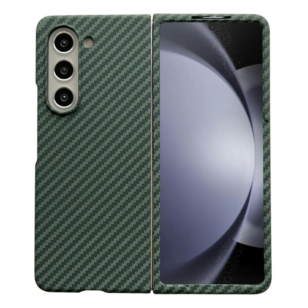 For Samsung Galaxy Z Fold5 5G Magnetic Case Carbon Fiber Texture PC Phone Cover with Screen Protector