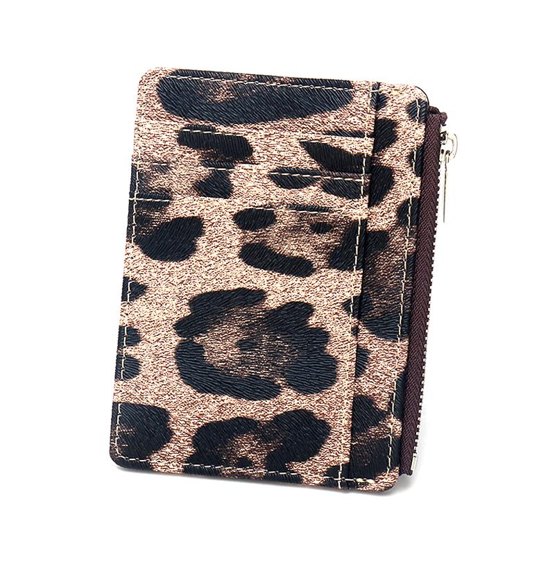 PU Leather Leopard Pattern Ladies Credit Card Holder Wallet with Zip Women