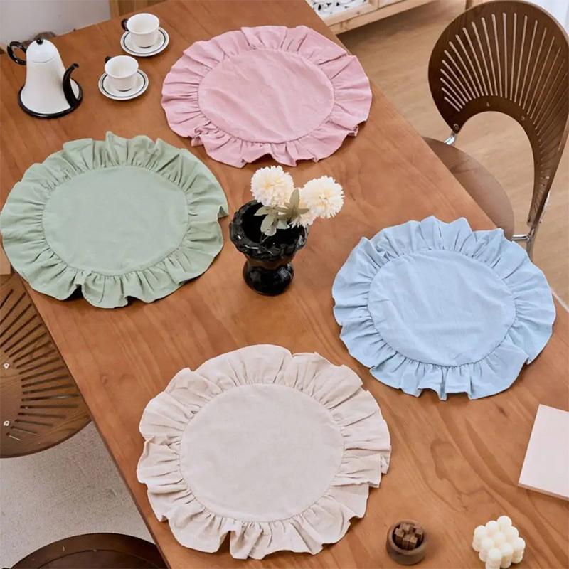 Stil Retro Baumwolle Einfarbige Runde Tischdecke Mit Rüschenrand Dekoration Geeignet Für Nachmittagstee Küchentisch Dekoration