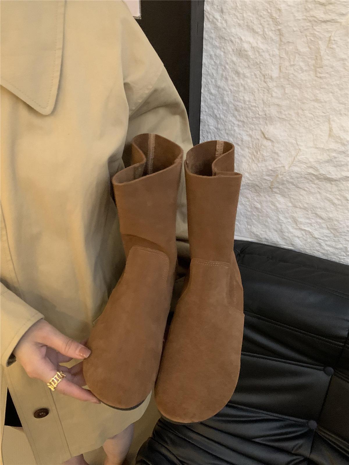 

Cowhide version~ Genuine leather frosted short boots women s 2025 autumn and winter new retro round head soft surface comfortable versatile Martin boo 35