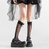 Women's Fishnet Knee Highs Stockings Hollowed Out Calf Socks Sweet Bows Knee Highs Socks