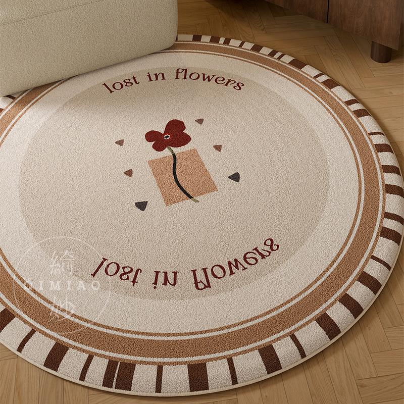 Slaapkamer Decoratie in Franse Stijl Retro Tapijt Verdikt Pluche Nachtkastje Vloermat Pluizig Zacht Kleedkamer Tapijt Ronde Tapijten voor Woonkamer 100x100CM