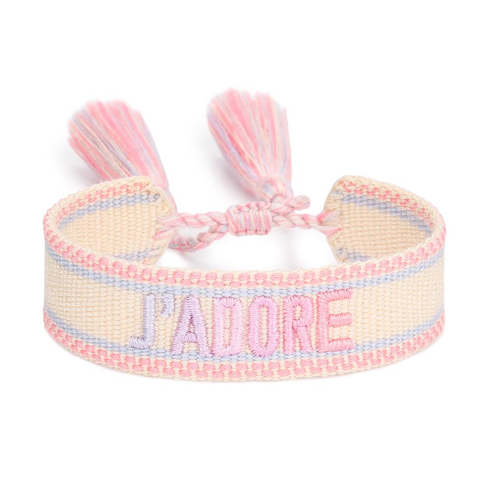 J'adore Bracelet: Embroidered Letter Tassel Wristband for Women & Couples