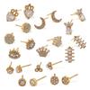 Stainless Steel Sequined Stud Earrings Jewelry Light Luxury High-End Earrings Female Moon Crown Shape Stud Earrings