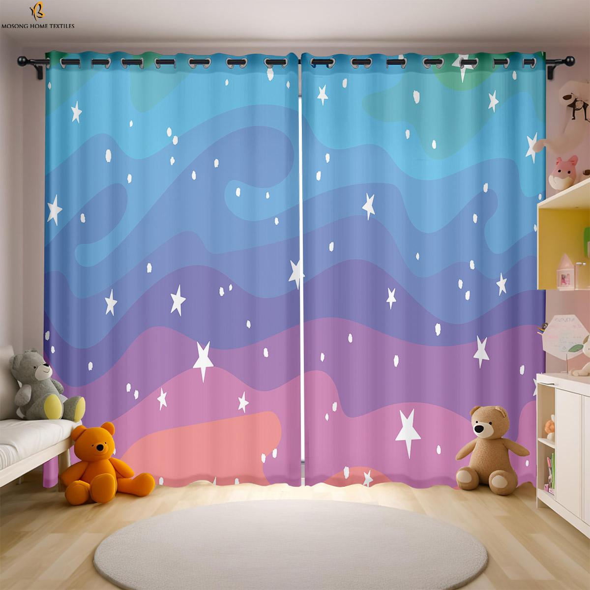 

Шторы с рисунком «Звезда, Луна» для гостиной, спальни, детской комнаты, оконные украшения, 2 шт. W50xH130(CM)x2PCS&Rod pocket