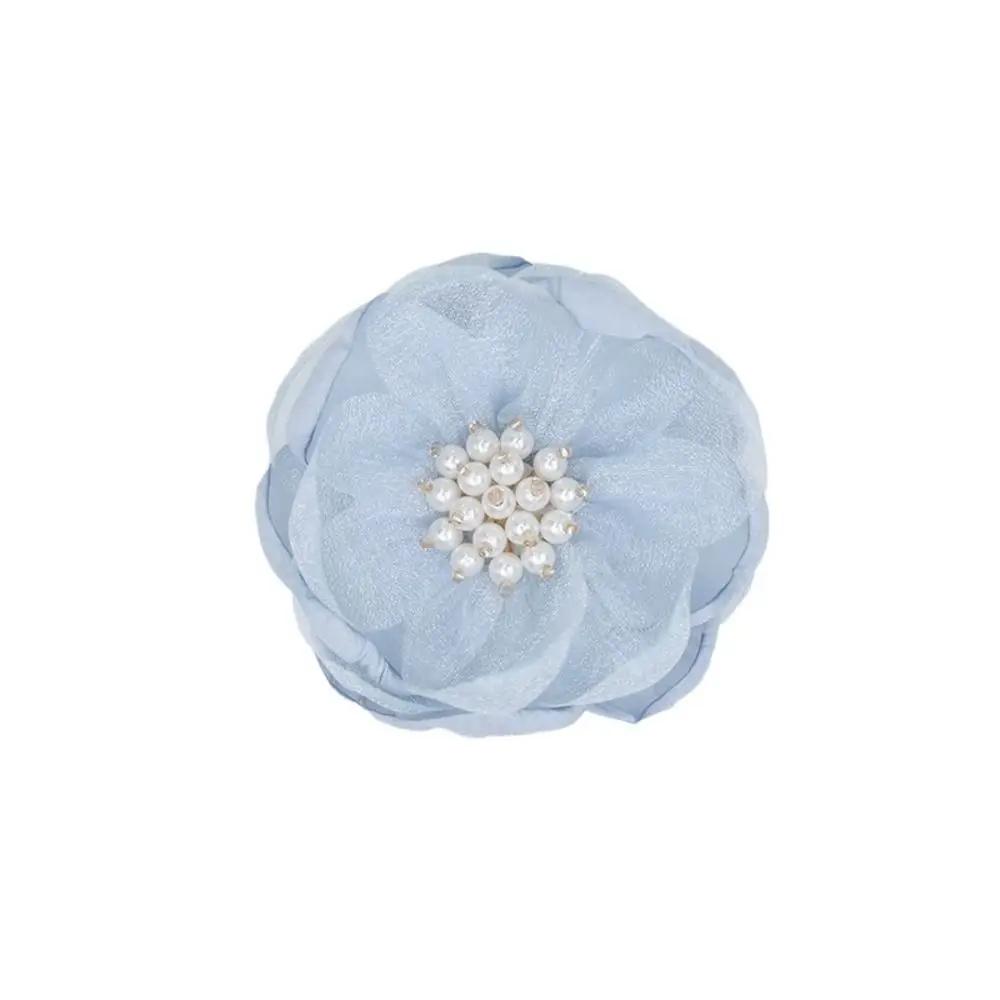 5Pcs Sewing Fabric 3D Chiffon Flower Beads Center DIY Artificial Flower Shoes Decor Hairpin DIY Sewing Applique