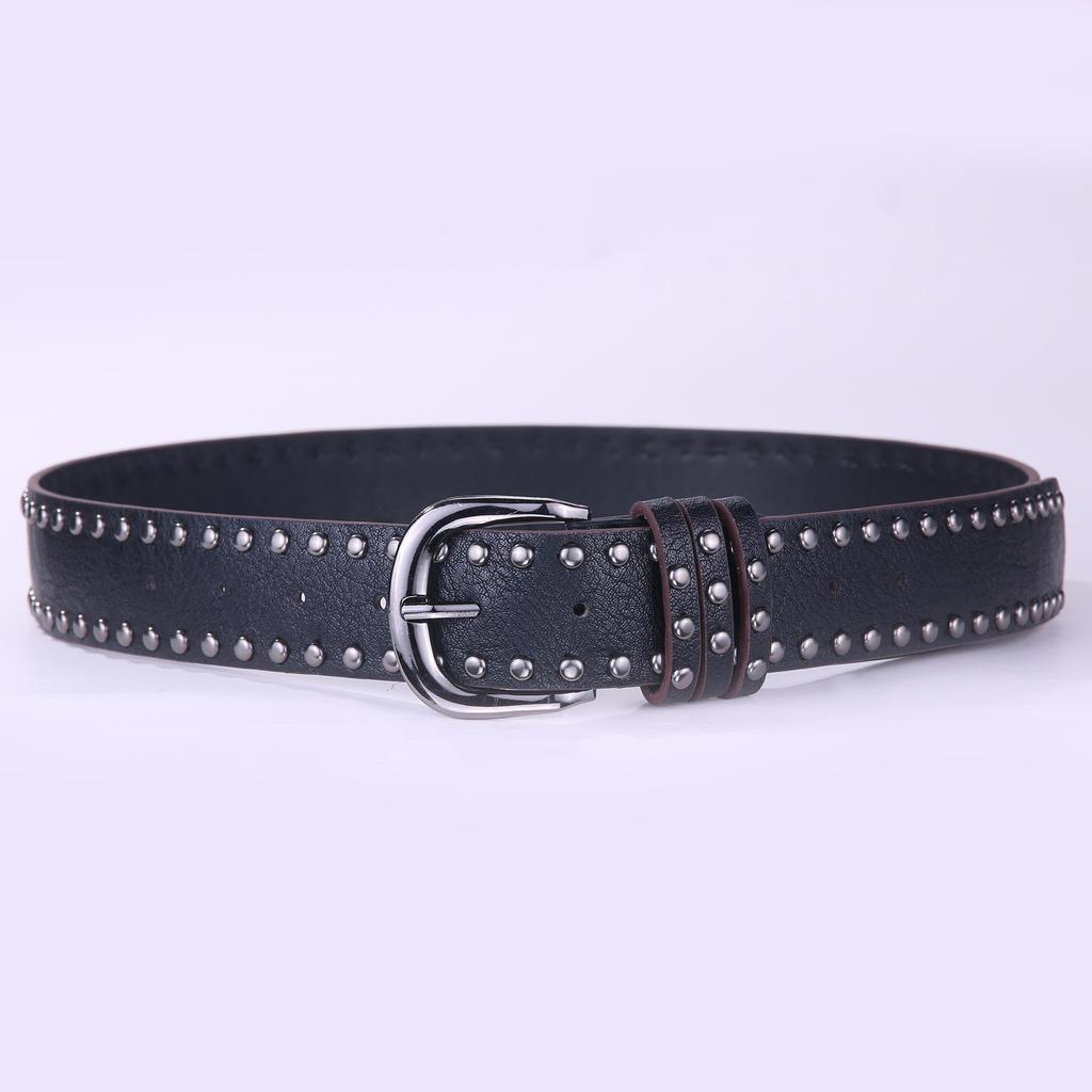 Fashion punk style needle buckle willow nail belt women's high-end jeans skirt versatile decorative belt solid buckle belt