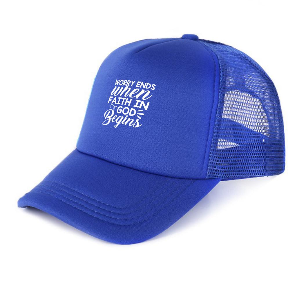 FAITH IN GOD Printed Mesh Cap Adjustable All Season Slouchy Lightweight Trucker Hat for Travelling Cycling Outdoor Accessory