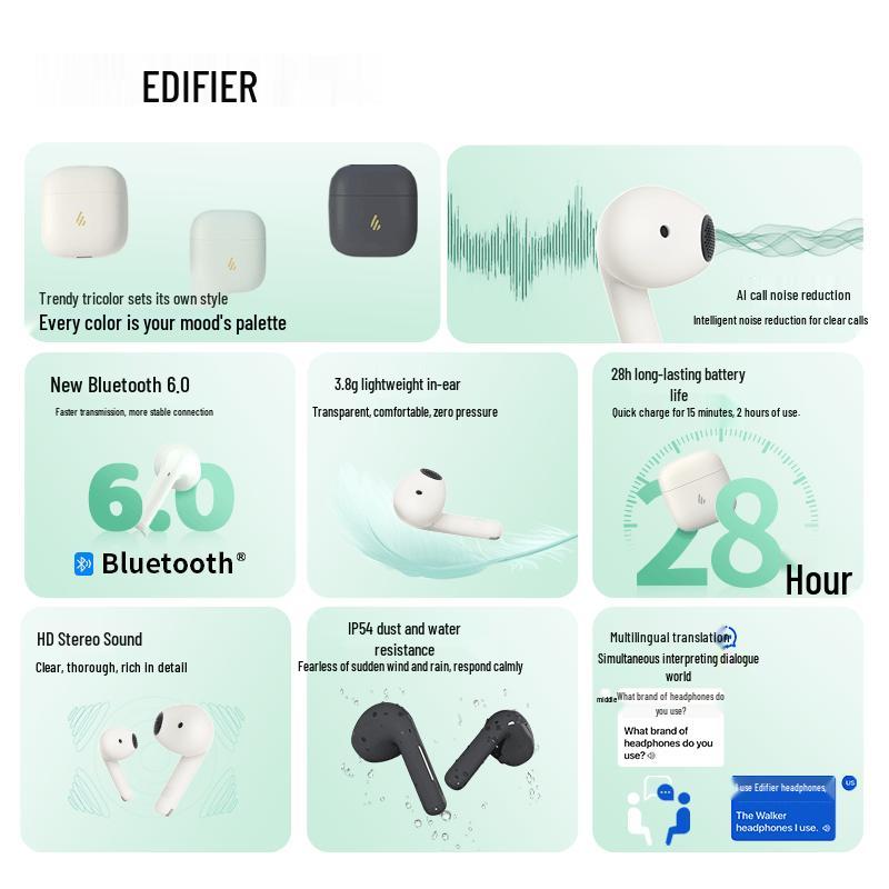 Edifier Echo Air True Wireless AI Noise Cancelling Earbuds