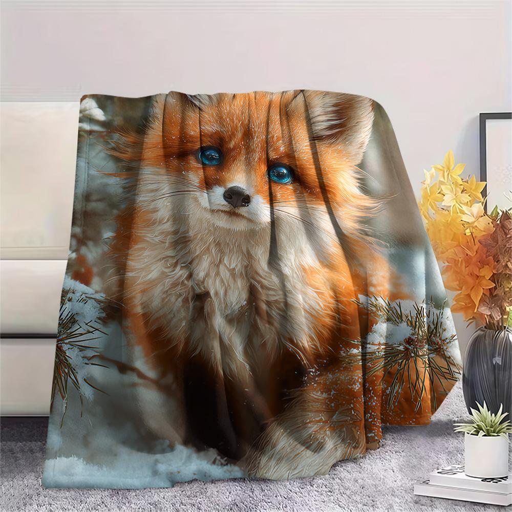 Fox Print Flannel Blanket, High quality Comfortable for All Seasons, Home Decor, Warmth and Comfort, Perfect for Christmas Gifts